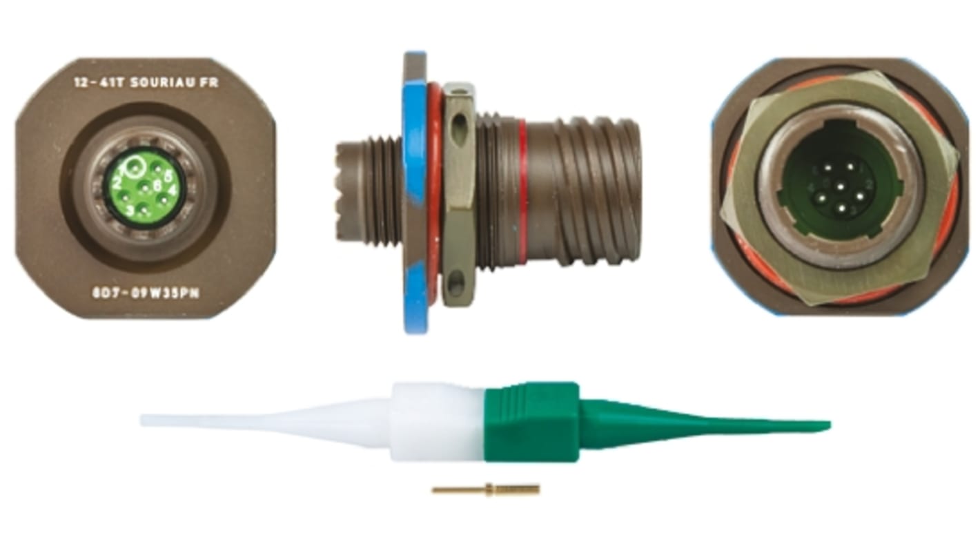 Souriau, 8D 6 Way Panel Mount MIL Spec Circular Connector Receptacle, Pin Contacts,Shell Size 09, Screw Coupling,