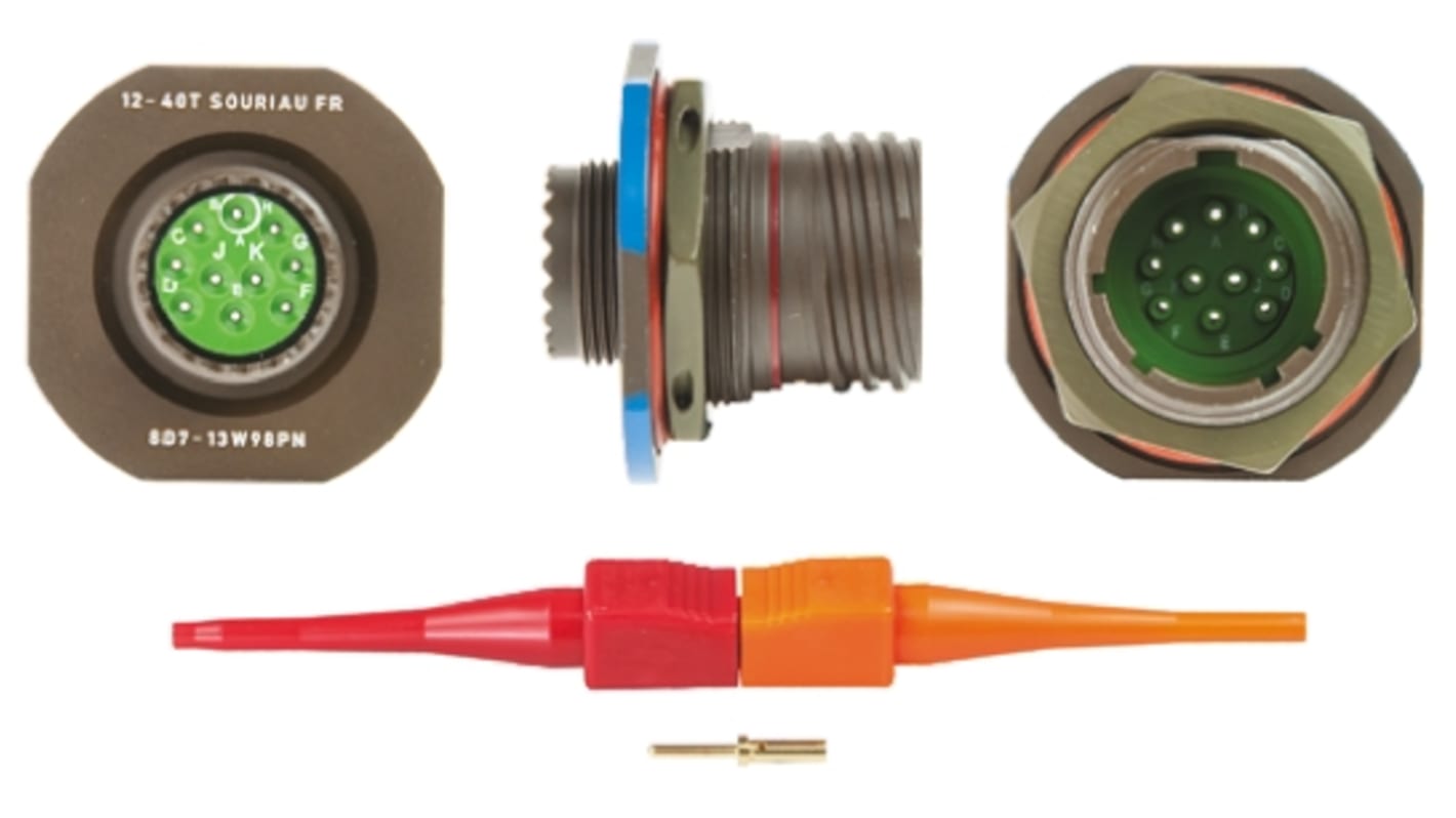 Souriau, 8D 10 Way Panel Mount MIL Spec Circular Connector Receptacle, Pin Contacts,Shell Size 13, Screw Coupling,