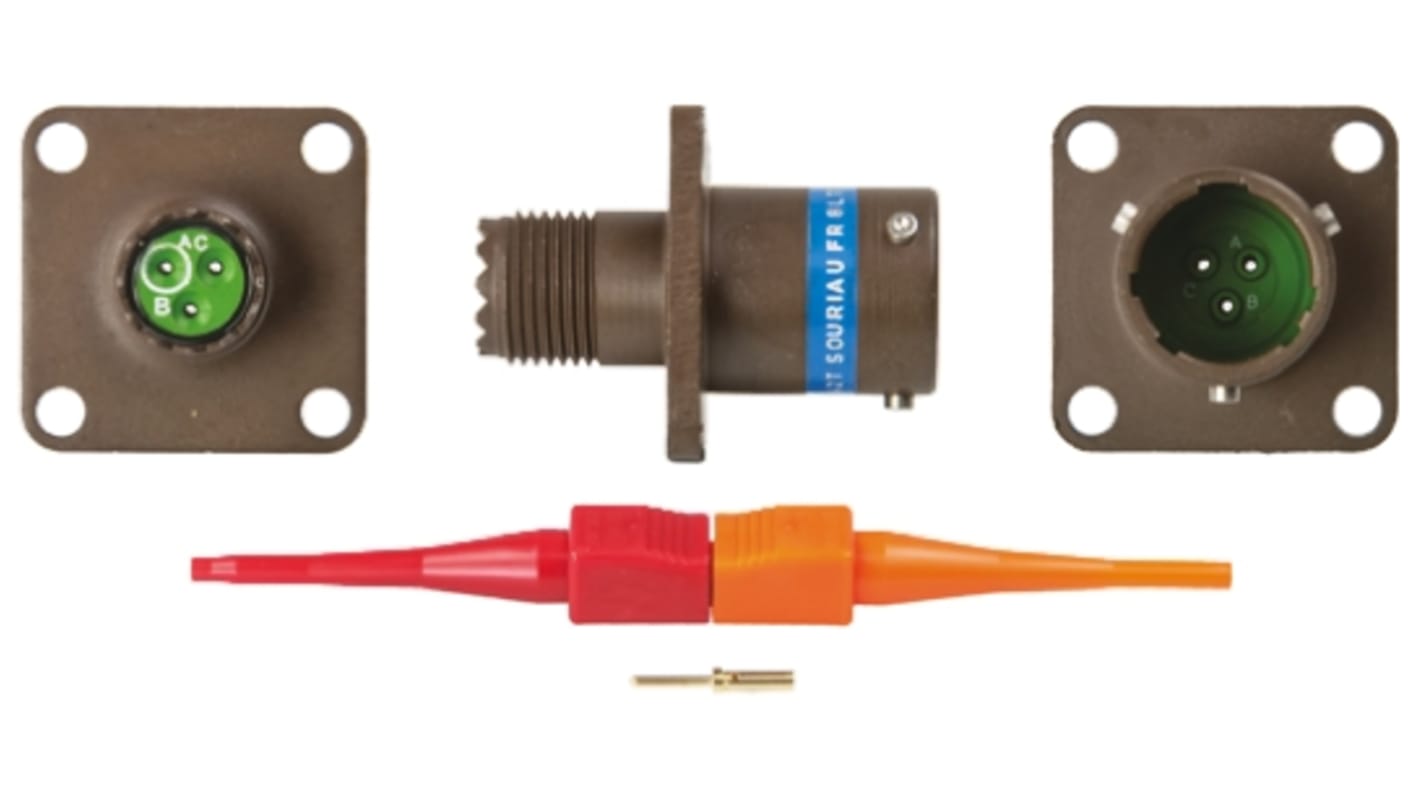 Souriau, 8LT 3 Way Panel Mount MIL Spec Circular Connector Receptacle, Pin Contacts,Shell Size 09, Bayonet Coupling,