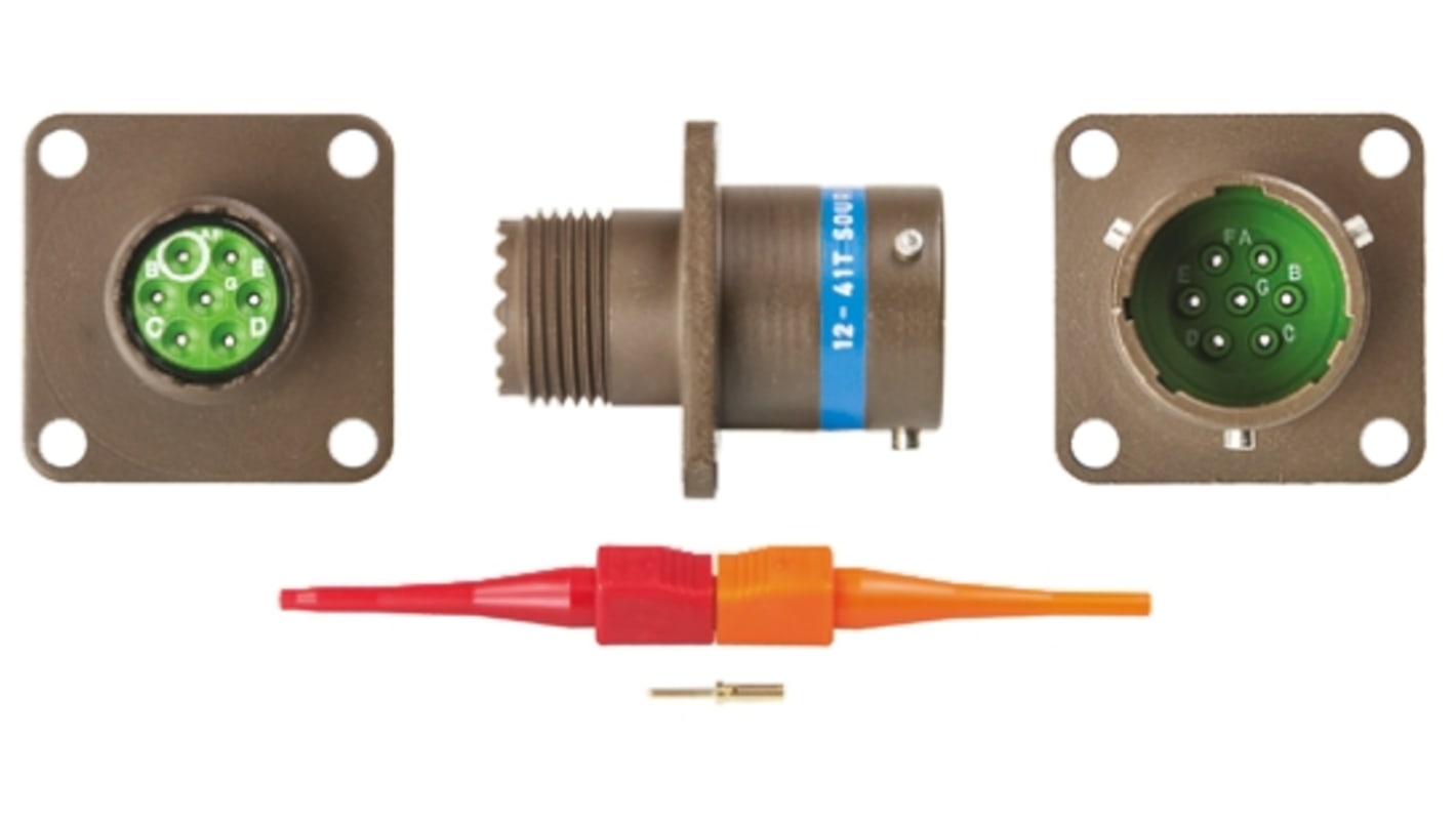 Souriau, 8LT 7 Way Panel Mount MIL Spec Circular Connector Receptacle, Pin Contacts,Shell Size 11, Bayonet Coupling,