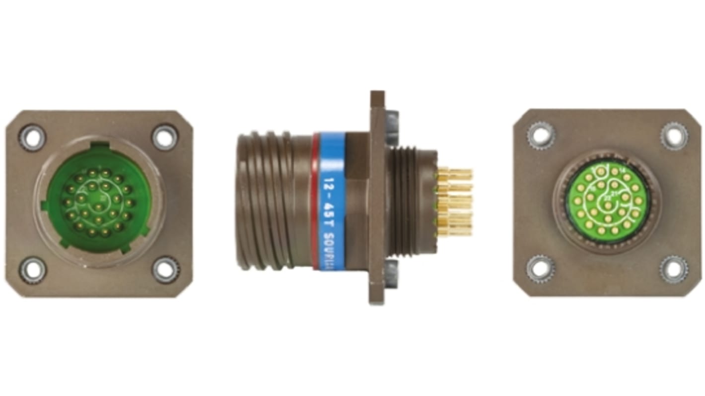 Souriau, 8D 22 Way Panel Mount MIL Spec Circular Connector Receptacle, Pin Contacts,Shell Size 13, Screw Coupling,