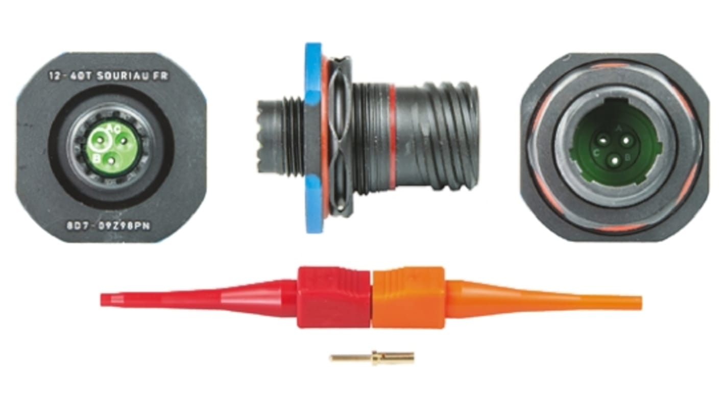 Connecteur cylindrique Femelle, 3 Contacts, Mâle, Souriau, A sertir