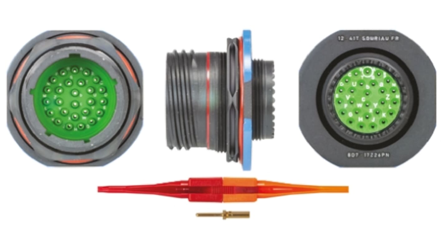 Souriau, 8D 26 Way Panel Mount MIL Spec Circular Connector Receptacle, Pin Contacts,Shell Size 17, Screw Coupling,