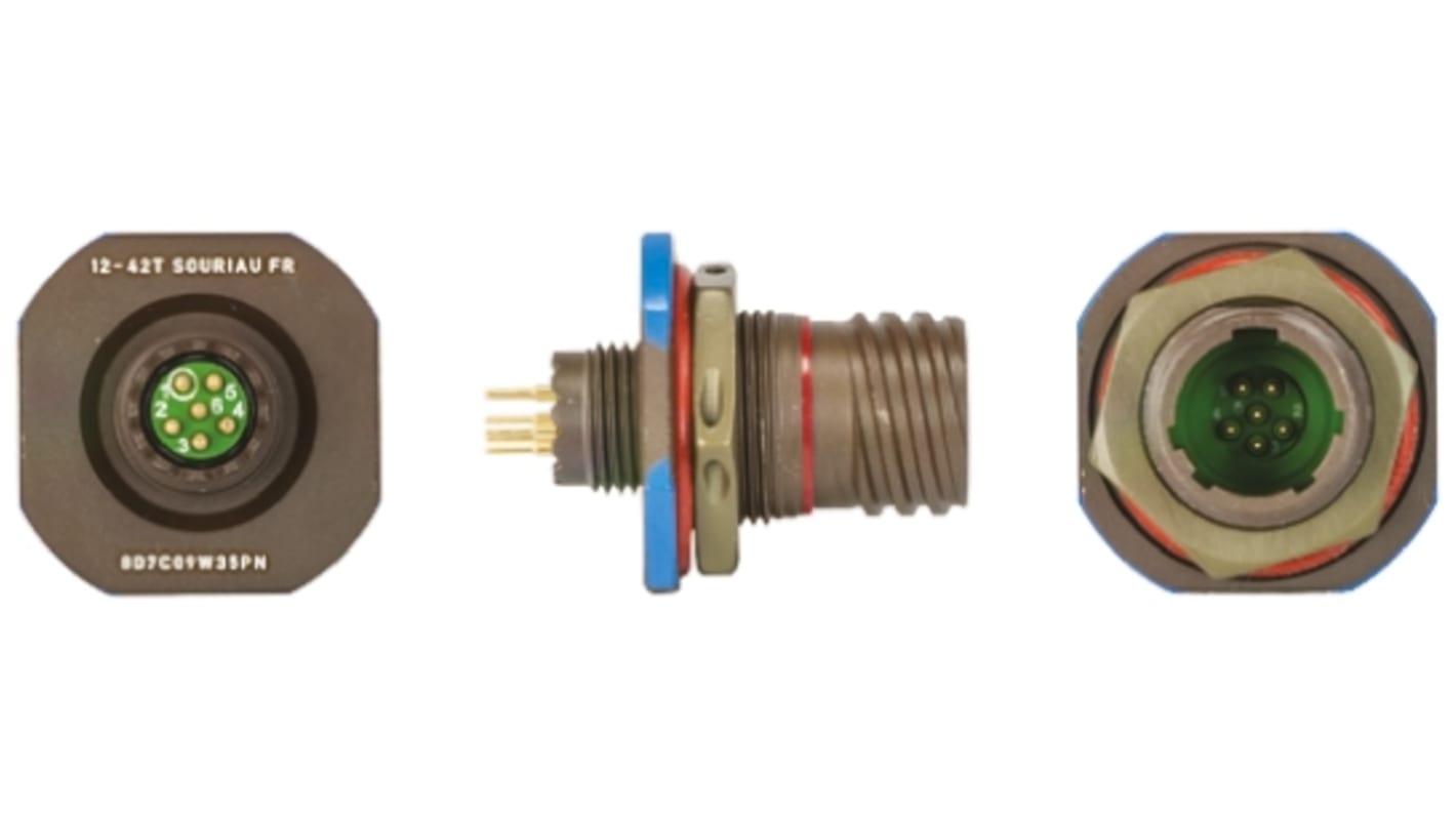 Connecteur cylindrique Femelle, 6 Contacts, Mâle, Souriau Sunbank by Eaton, A sertir