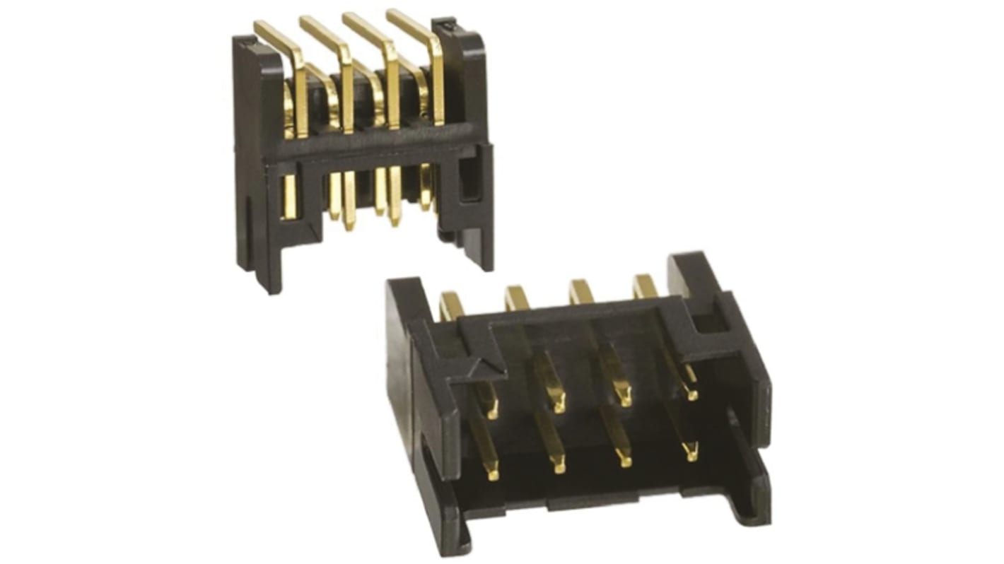 Conector macho para PCB Ángulo de 90° Hirose serie DF11 de 8 vías, 2 filas, paso 2.0mm, para soldar, Orificio Pasante