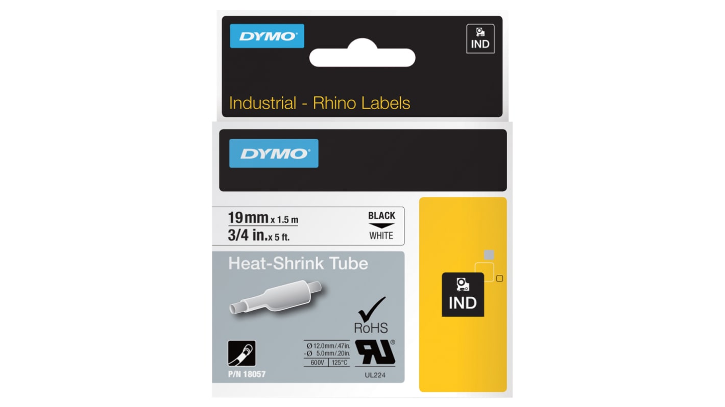 DYMO INDUSTRIAL Black on White Label Printer Tape, 1.5 m Length, 19 mm Width, 19mm Label Width