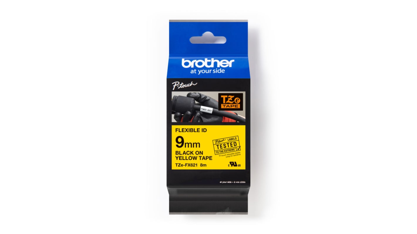 Brother Black on Yellow Label Printer Tape, 8 m Length, 9 mm Width