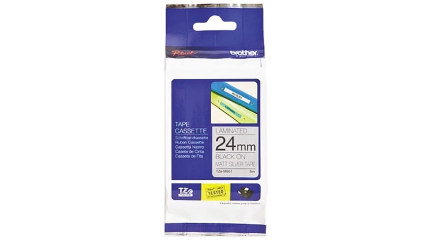 Brother Black on Silver Label Printer Tape, 8 m Length, 24 mm Width