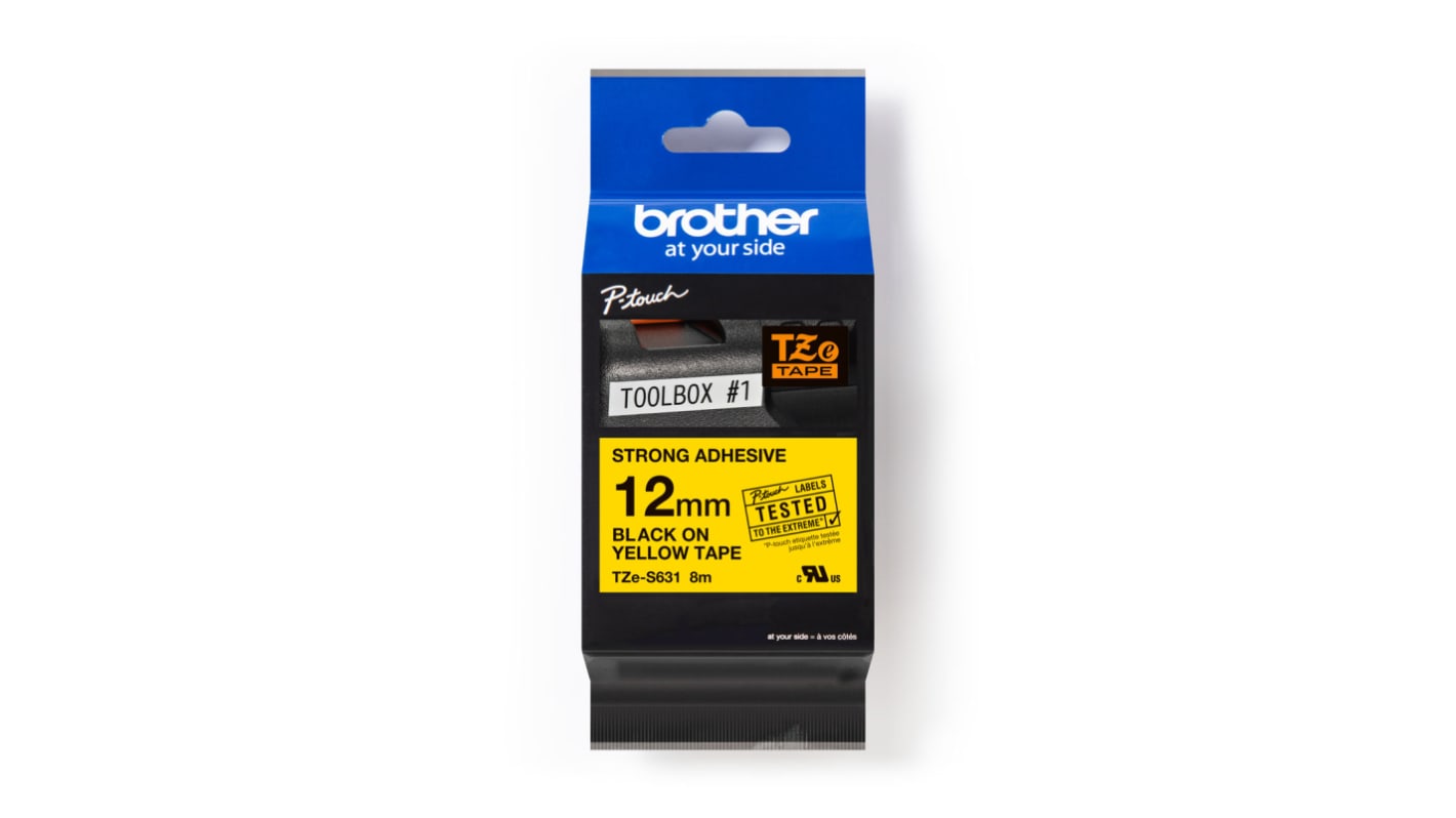 Cinta para impresora de etiquetas Brother, color Negro sobre fondo Amarillo, 1 Roll, para usar con E 550 W VP, H 100