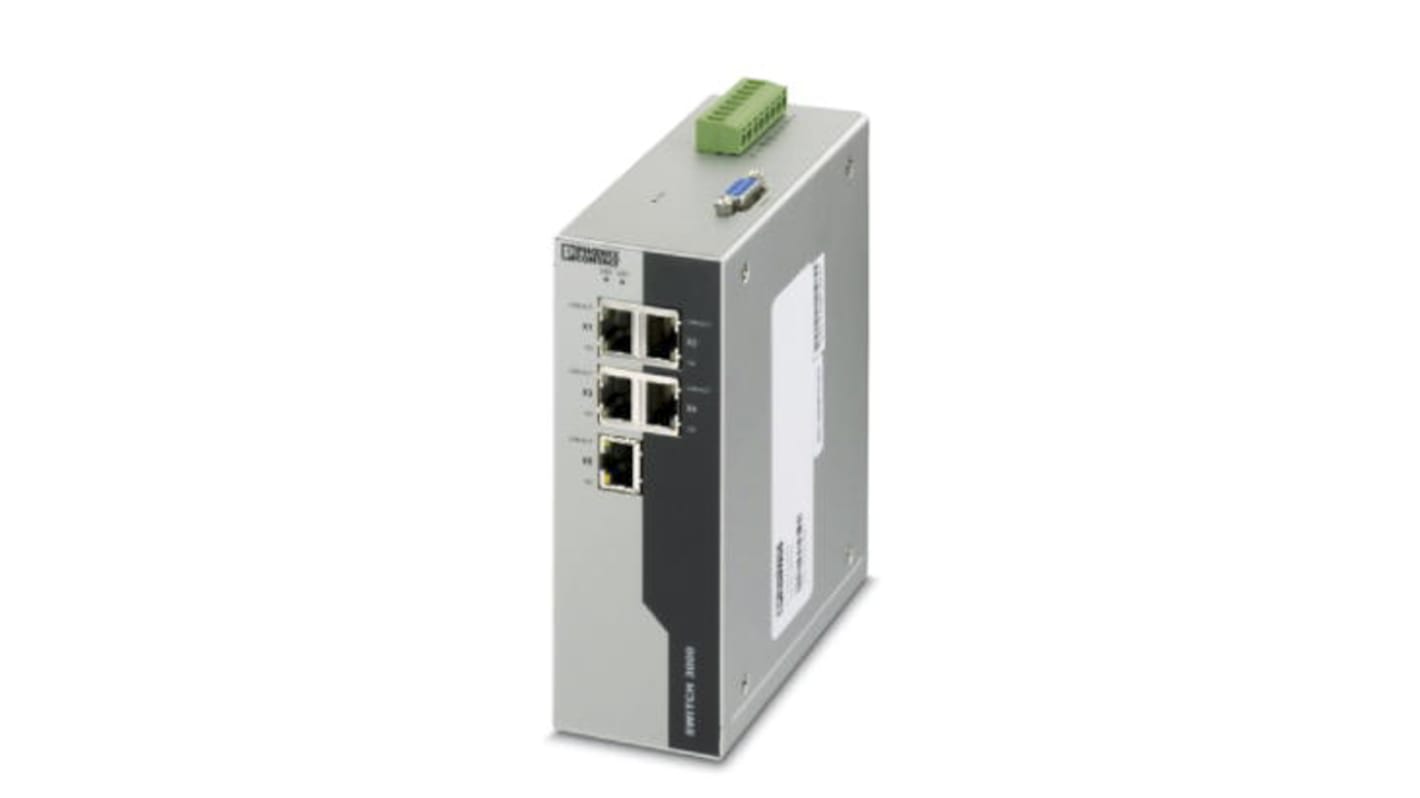 Phoenix Contact FL SWITCH 3005 Series DIN Rail Mount Ethernet Switch, 5 RJ45 Ports, 100Mbit/s Transmission, 24V dc