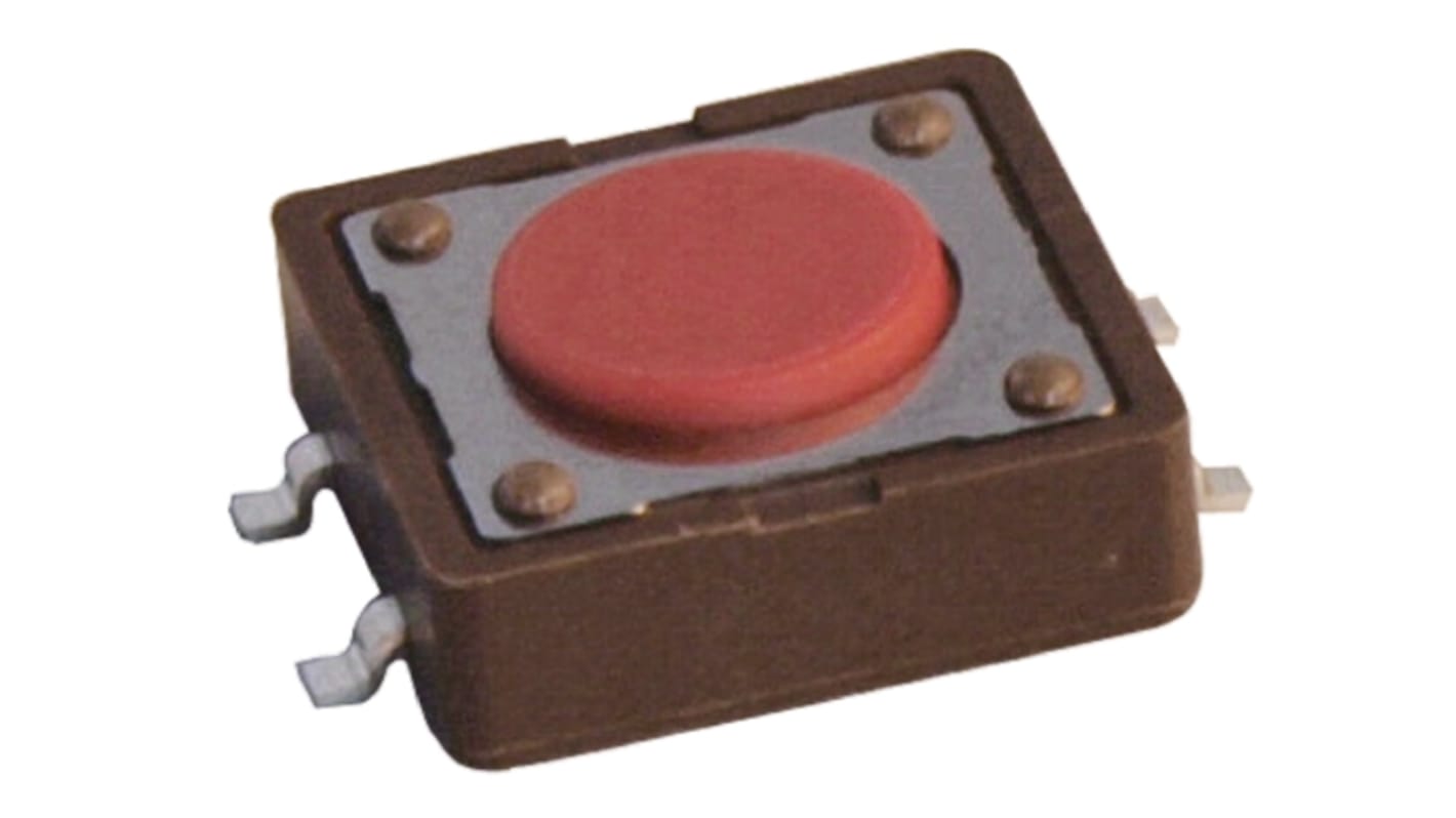 Red Cap Tactile Switch, SPST 50 mA @ 12 V dc 12mm Surface Mount