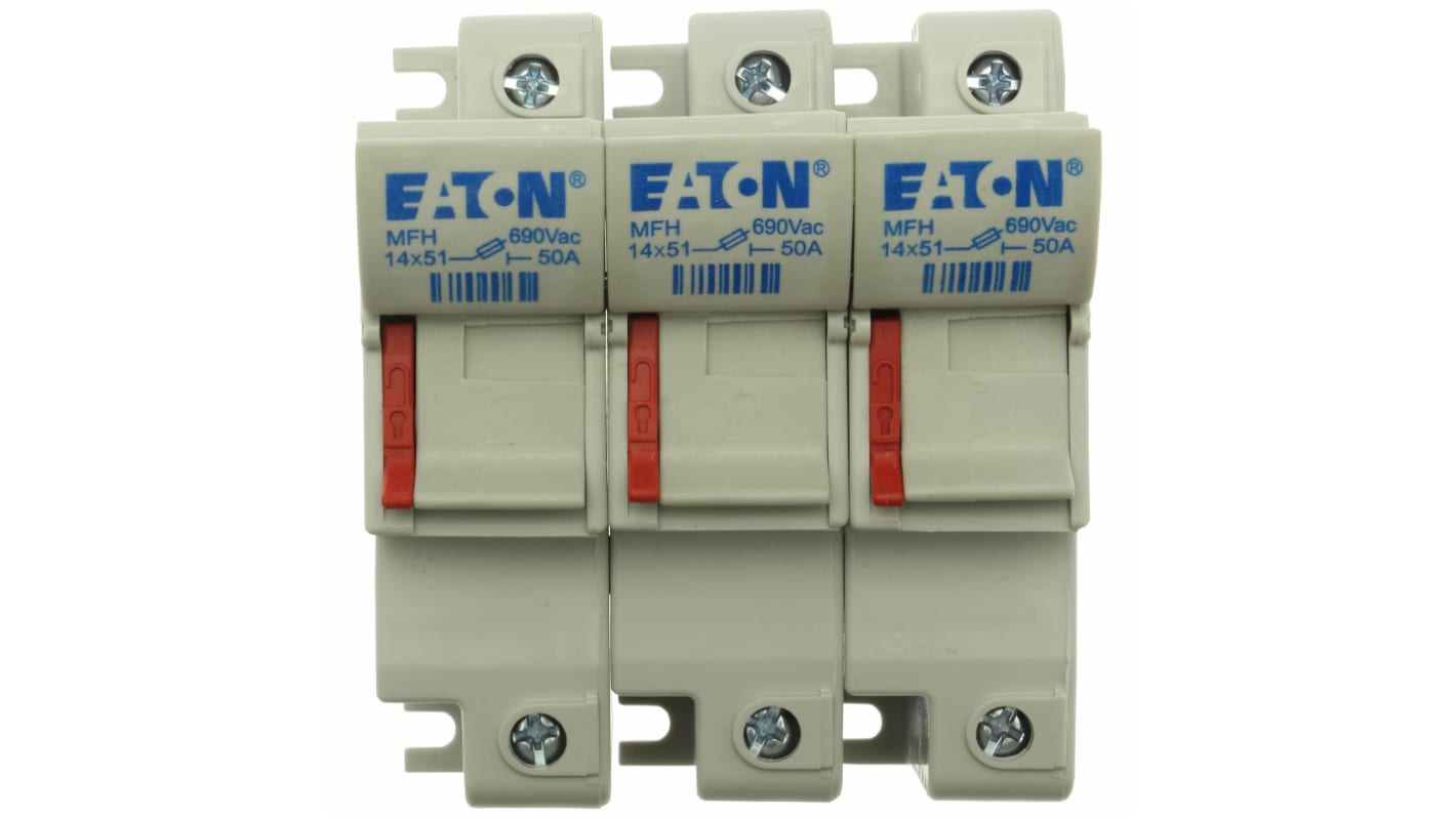 Eaton 50A Rail Mount Fuse Holder for 14 x 51mm Fuse, 3P, 690V ac