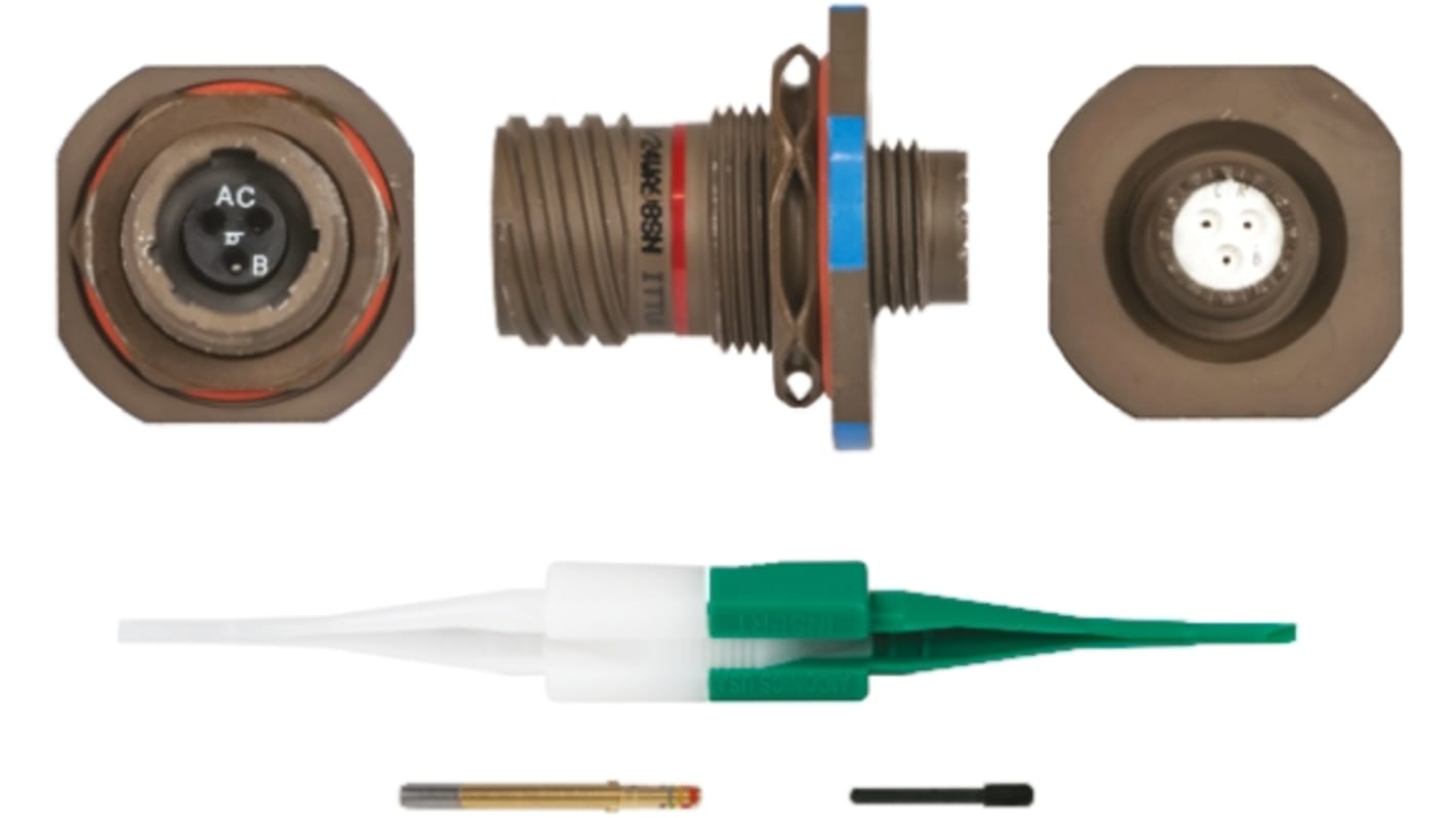 ITT Cannon, KJB 3 Way Panel Mount MIL Spec Circular Connector Receptacle, Socket Contacts,Shell Size 9, Screw Coupling