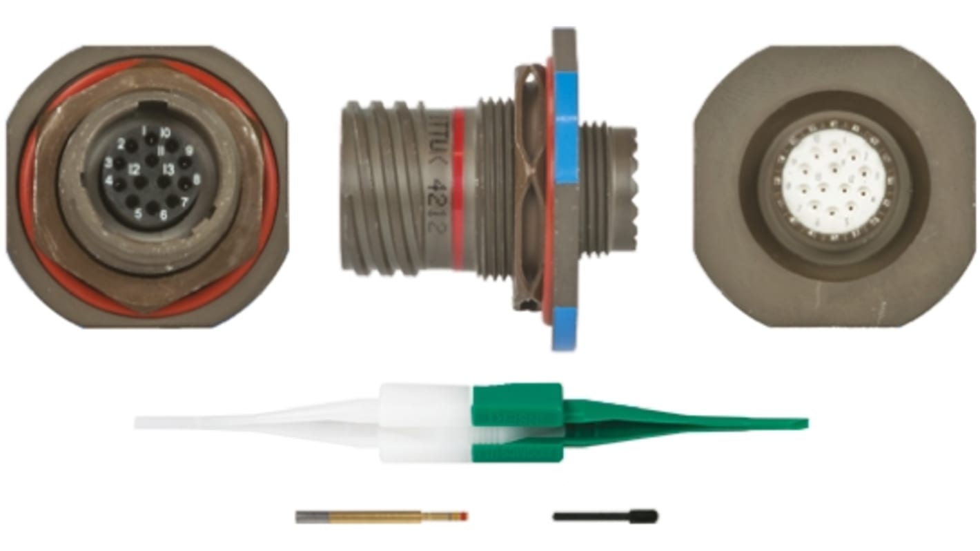 ITT Cannon, KJB 13 Way Panel Mount MIL Spec Circular Connector Receptacle, Socket Contacts,Shell Size 11, Screw Coupling