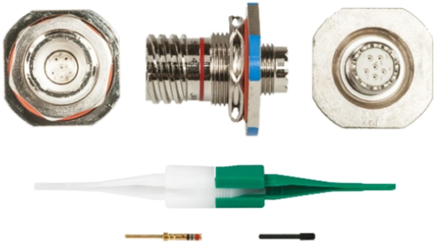 ITT Cannon, KJB 6 Way Panel Mount MIL Spec Circular Connector Receptacle, Pin Contacts,Shell Size 9, Screw Coupling