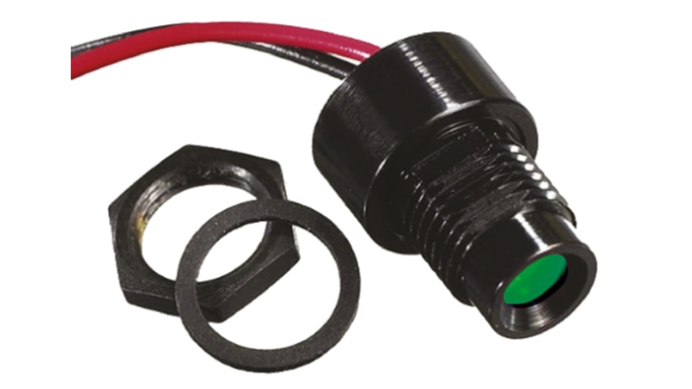 Indicatore da pannello APEM Verde  a LED, 2V cc, Ad incasso, foro da 8mm