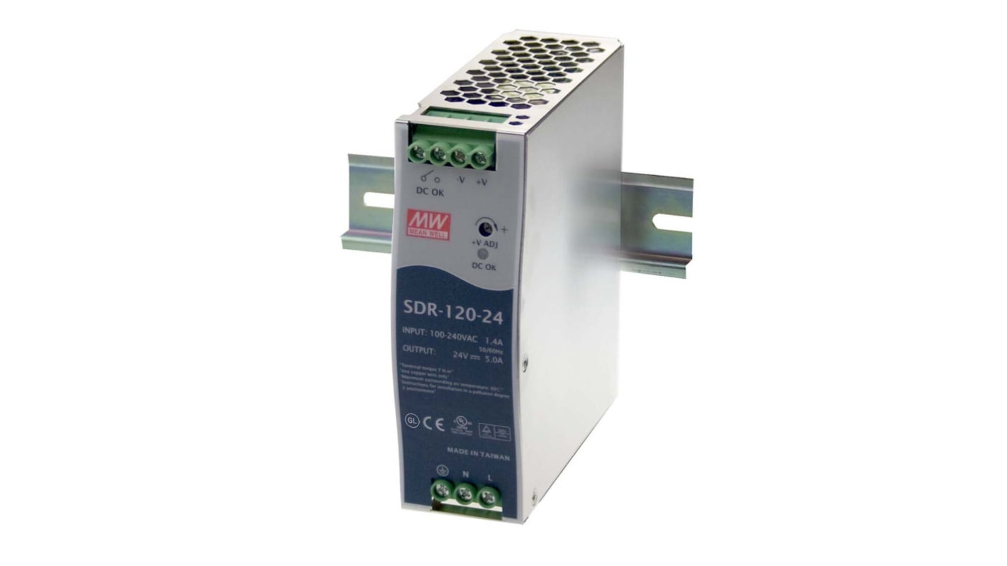 Fuente de alimentación de carril DIN MEAN WELL, SDR, 1 salida 48V dc 2.5A 120W