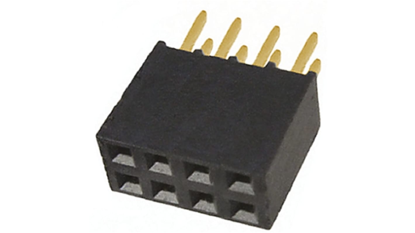 Conector hembra para PCB Samtec serie SSQ, de 8 vías en 2 filas, paso 2.54mm, 550 V, 7.6A, Montaje en orificio pasante,