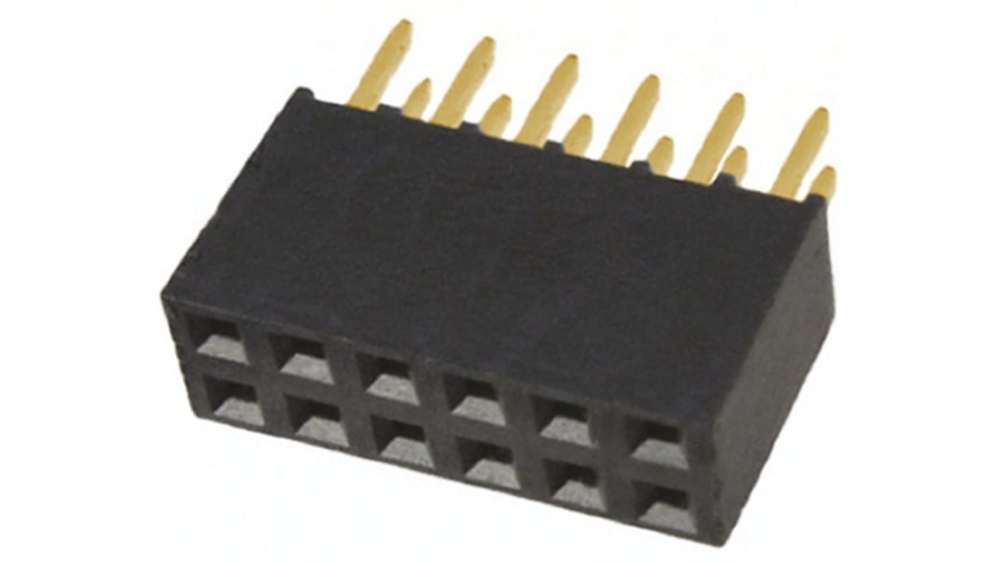 Conector hembra para PCB Samtec serie SSQ, de 12 vías en 2 filas, paso 2.54mm, 550 V, 7.6A, Montaje en orificio