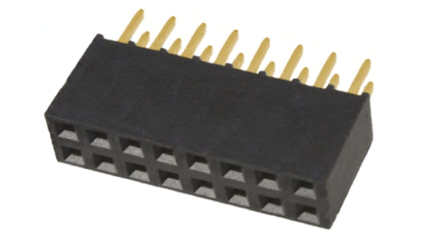 Conector hembra para PCB Samtec serie SSQ, de 16 vías en 2 filas, paso 2.54mm, 550 V, 7.6A, Montaje en orificio