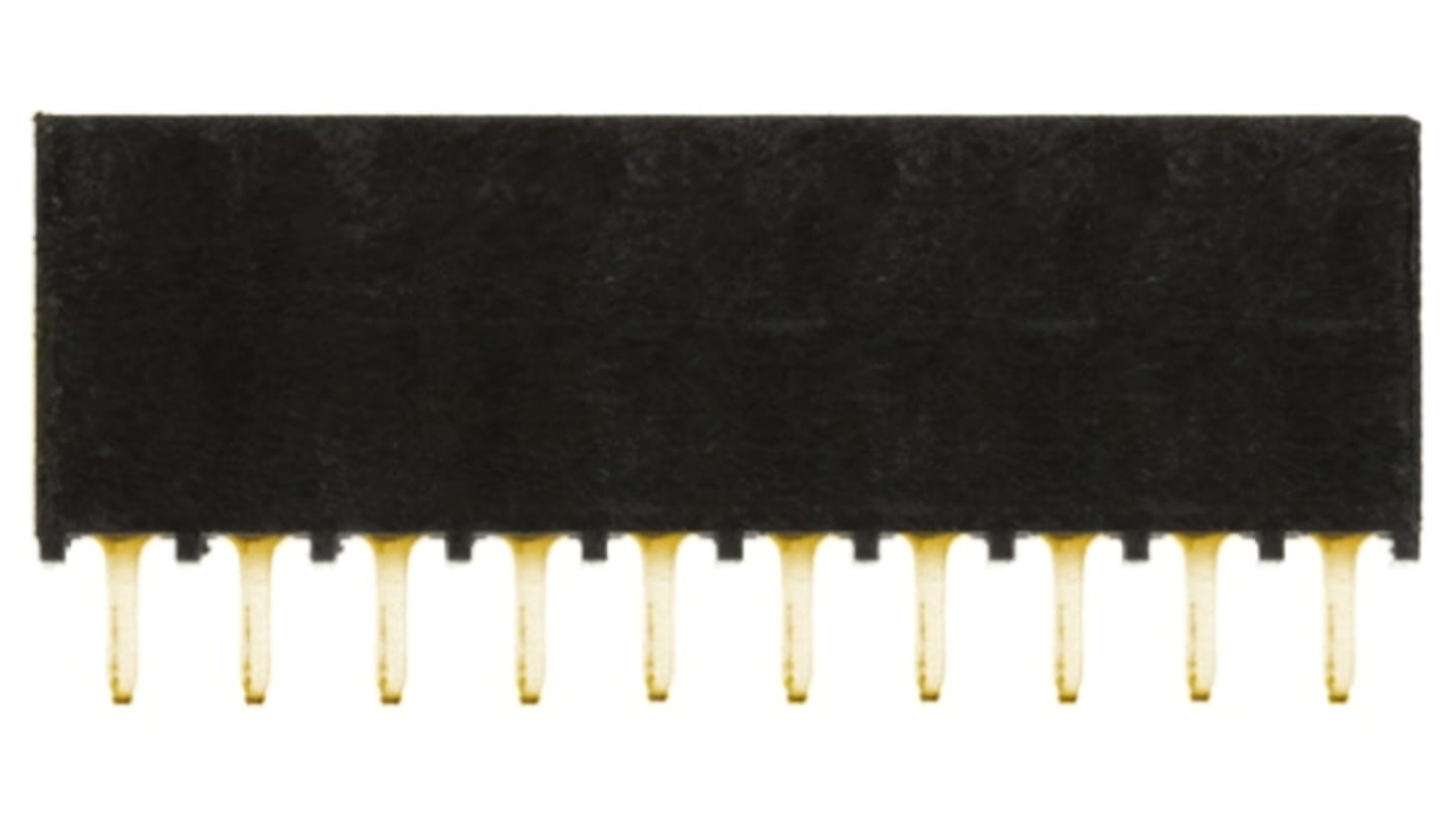 Conector hembra para PCB Samtec serie SSQ, de 10 vías en 1 fila, paso 2.54mm, 550 V, 7.6A, Montaje en orificio pasante,