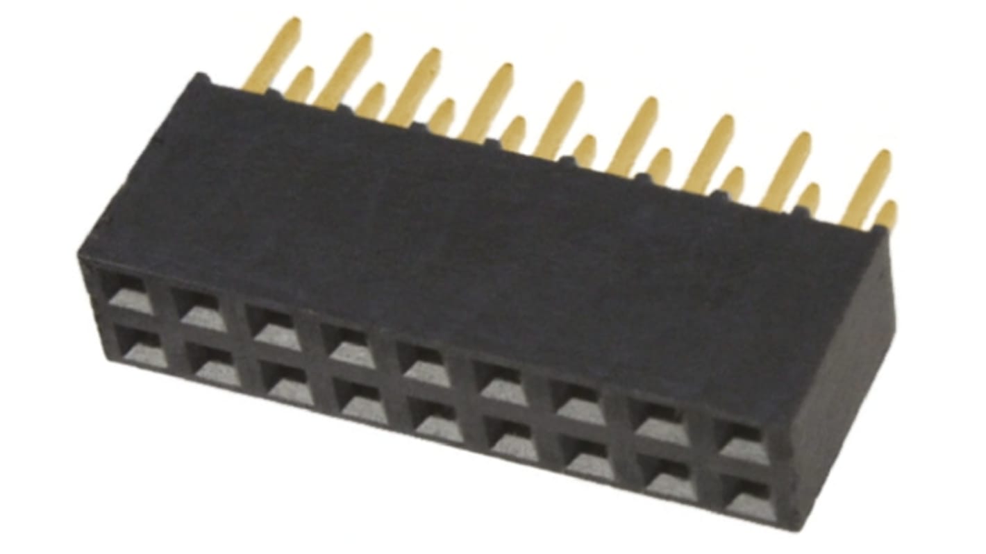 Samtec SSQ Series Straight Through Hole Mount PCB Socket, 18-Contact, 2-Row, 2.54mm Pitch, Solder Termination