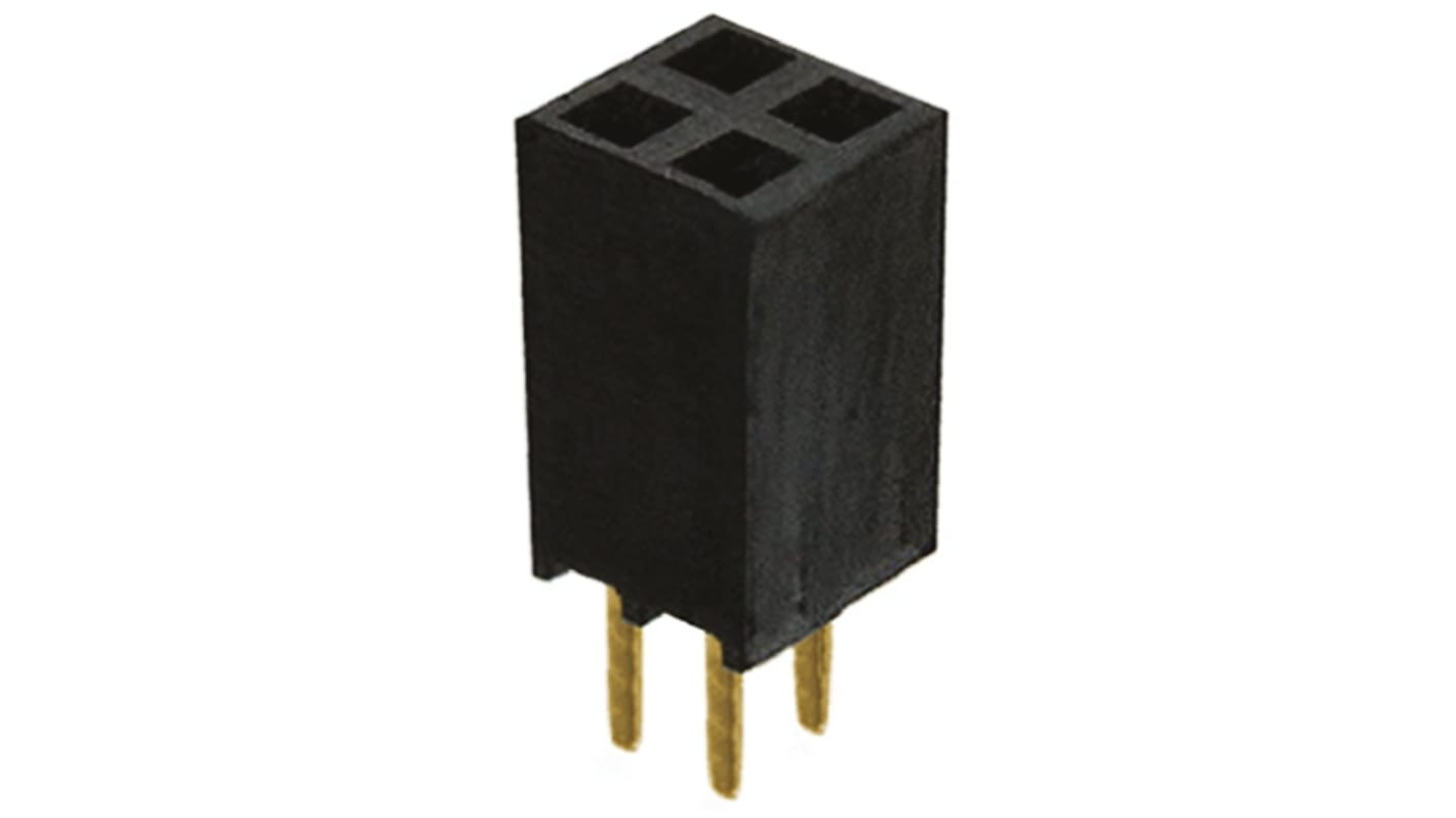 Conector hembra para PCB Samtec serie SSW, de 4 vías en 2 filas, paso 2.54mm, 550 V, 6.9A, Montaje en orificio pasante,