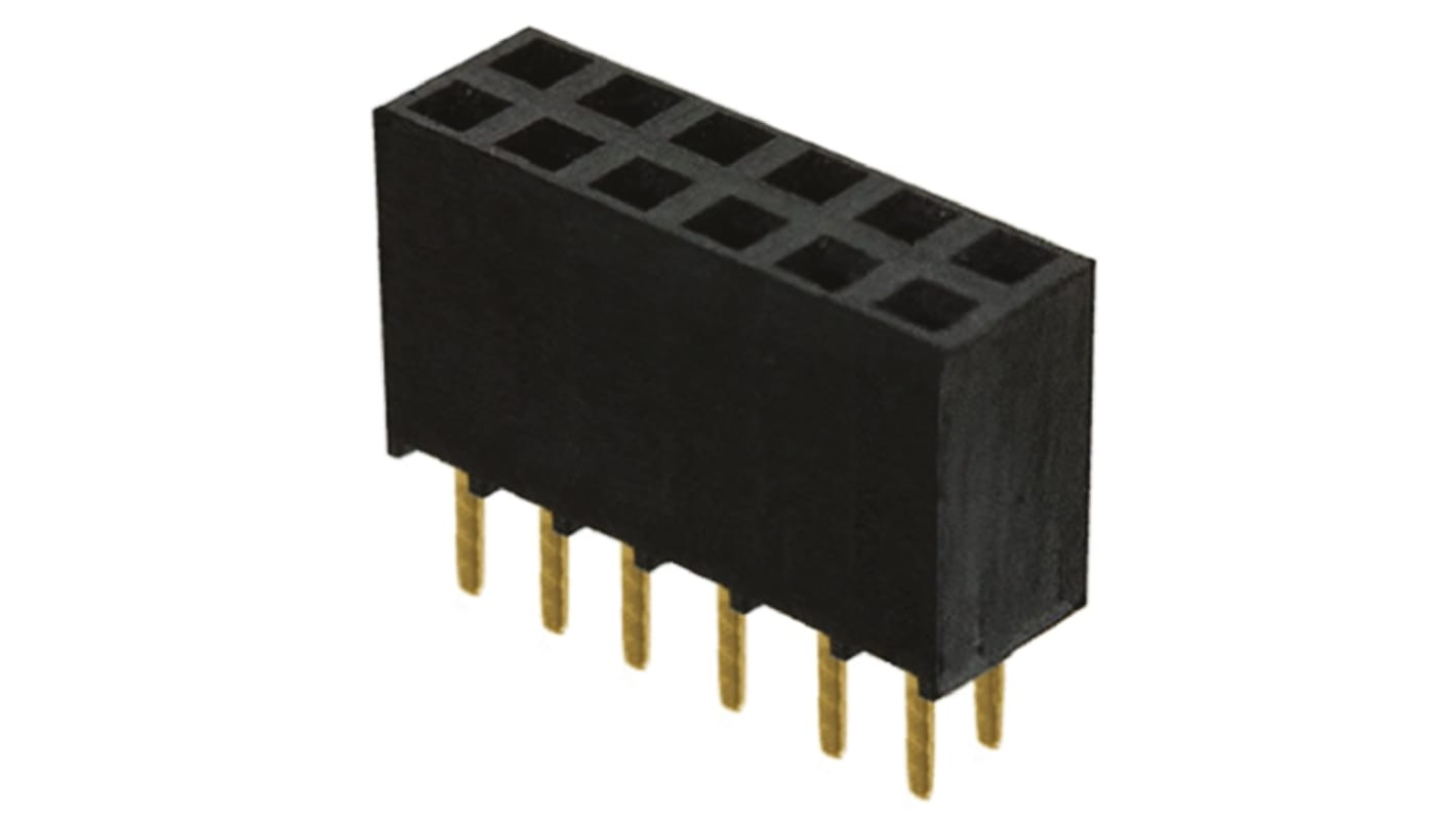 Samtec SSW Series Straight Through Hole Mount PCB Socket, 12-Contact, 2-Row, 2.54mm Pitch, Solder Termination