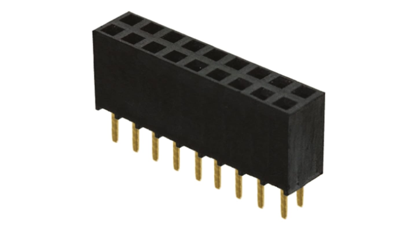 Samtec SSW Series Straight Through Hole Mount PCB Socket, 18-Contact, 2-Row, 2.54mm Pitch, Solder Termination