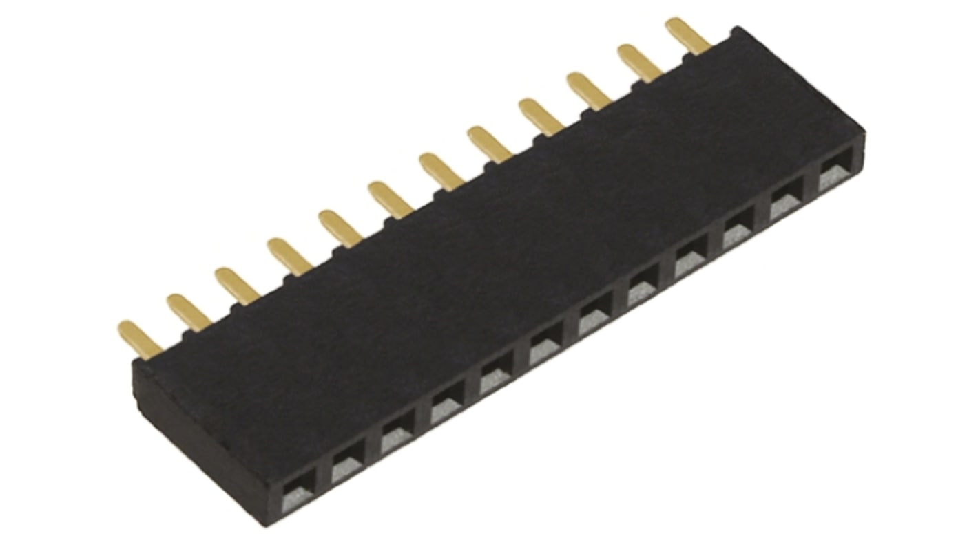 Samtec SSW Series Straight Through Hole Mount PCB Socket, 12-Contact, 1-Row, 2.54mm Pitch, Solder Termination