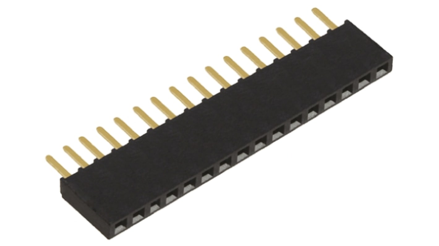 Conector hembra para PCB Samtec serie SSW, de 16 vías en 1 fila, paso 2.54mm, 550 V, 6.9A, Montaje en orificio pasante,
