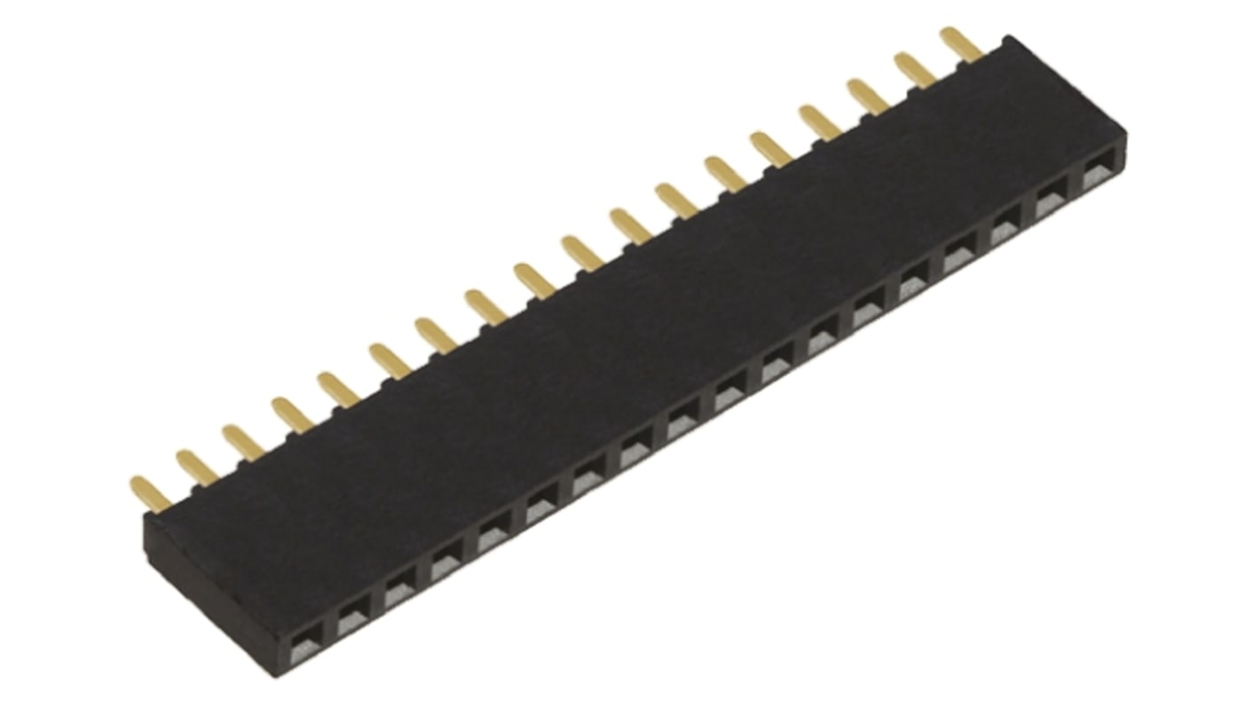 Conector hembra para PCB Samtec serie SSW, de 18 vías en 1 fila, paso 2.54mm, 550 V, 6.9A, Montaje en orificio pasante,