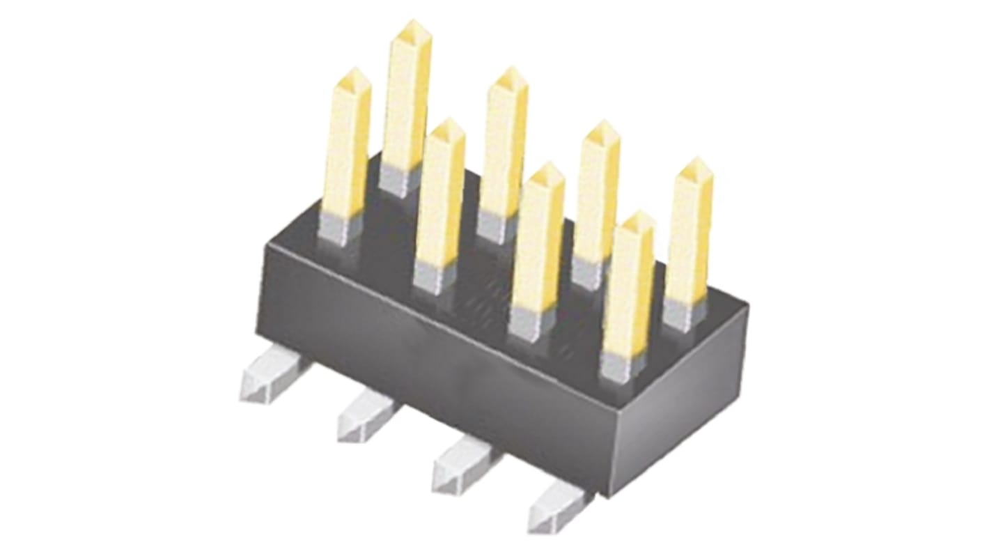 Samtec TSM Series Straight Surface Mount Pin Header, 8 Contact(s), 2.54mm Pitch, 2 Row(s), Unshrouded