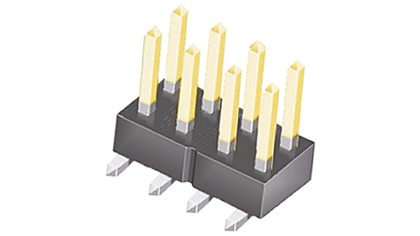 Samtec TSM Series Straight Surface Mount Pin Header, 8 Contact(s), 2.54mm Pitch, 2 Row(s), Unshrouded