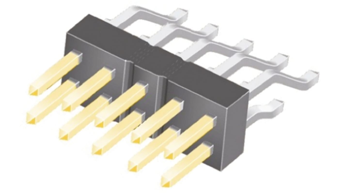 Samtec TSM Series Right Angle Surface Mount Pin Header, 10 Contact(s), 2.54mm Pitch, 2 Row(s), Unshrouded