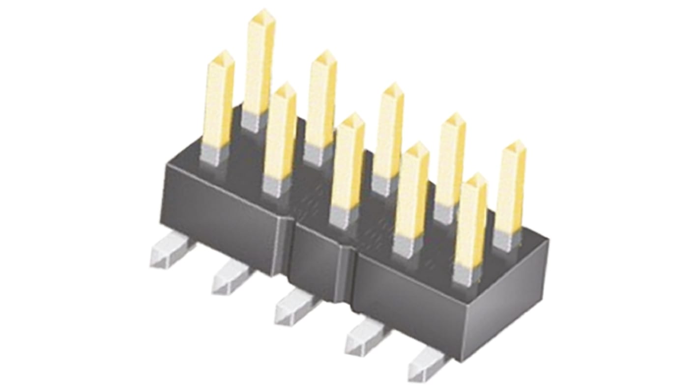 Samtec TSM Series Straight Surface Mount Pin Header, 10 Contact(s), 2.54mm Pitch, 2 Row(s), Unshrouded