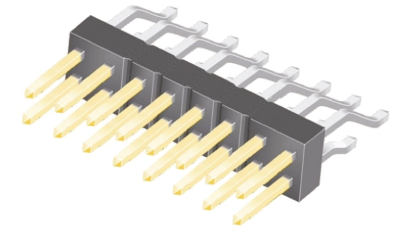 Samtec TSM Series Right Angle Surface Mount Pin Header, 16 Contact(s), 2.54mm Pitch, 2 Row(s), Unshrouded