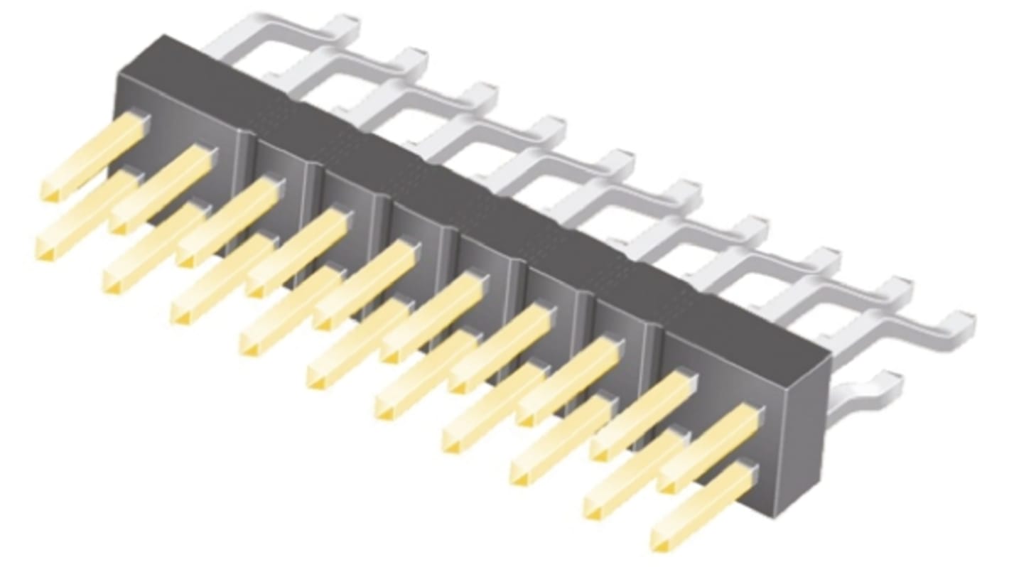 Samtec TSM Series Right Angle Surface Mount Pin Header, 20 Contact(s), 2.54mm Pitch, 2 Row(s), Unshrouded