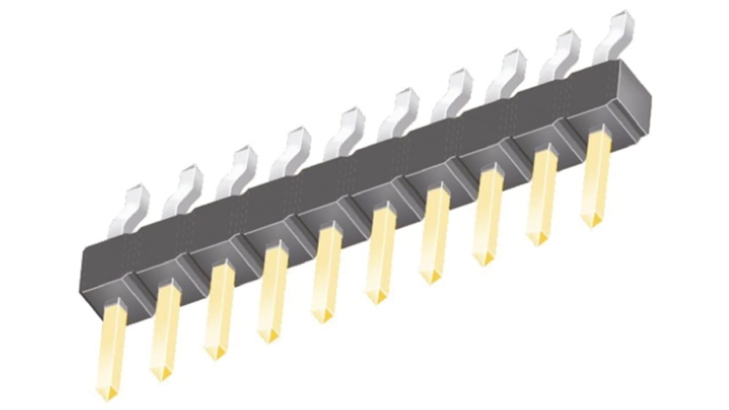 Samtec TSM Series Right Angle Surface Mount Pin Header, 10 Contact(s), 2.54mm Pitch, 1 Row(s), Unshrouded