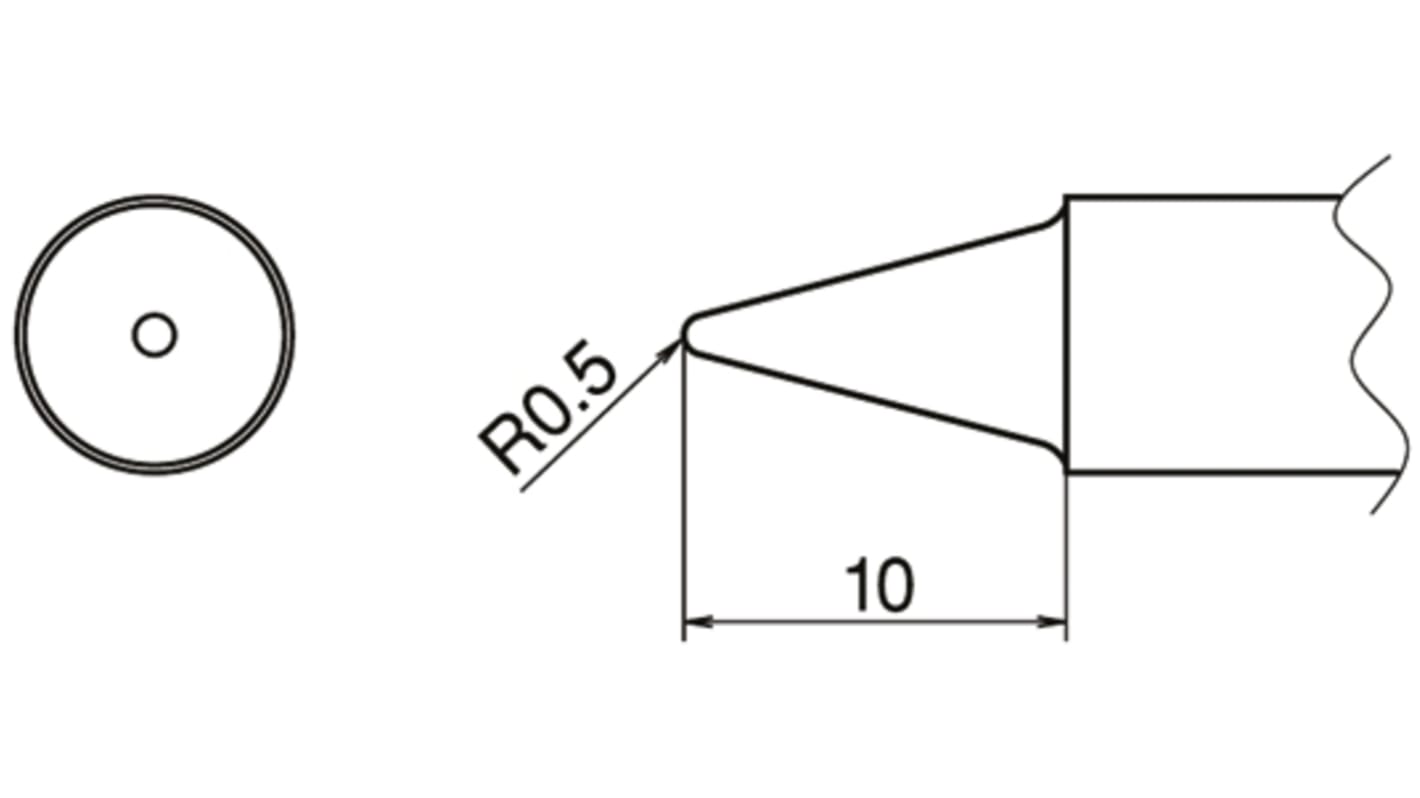 ハッコー はんだごて交換コテ先 T20シリーズ0.5 mm, ストレートコニカルT20-B2