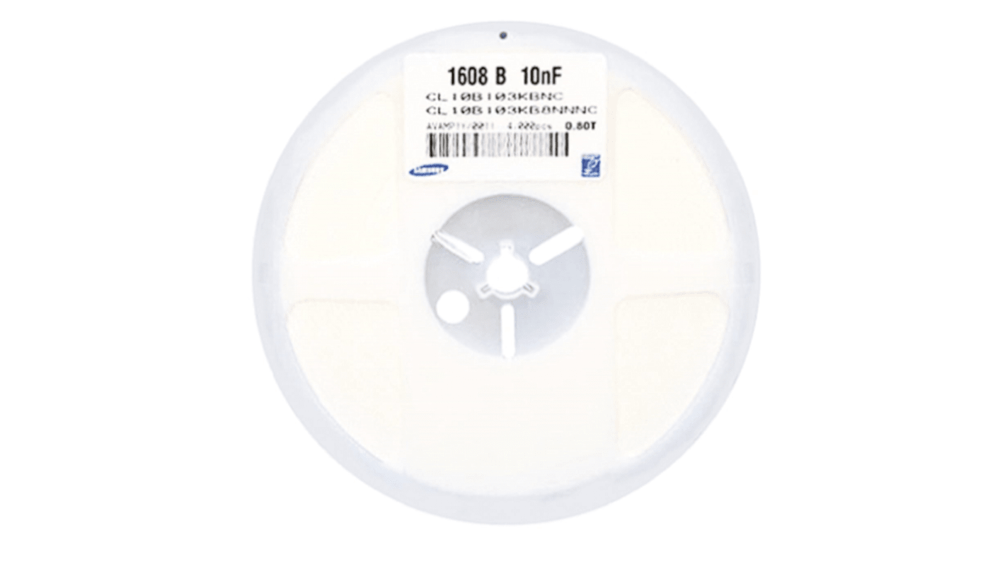 Condensatore ceramico multistrato MLCC, 0603 (1608M), 10nF, ±10%, 50V cc, SMD, X7R