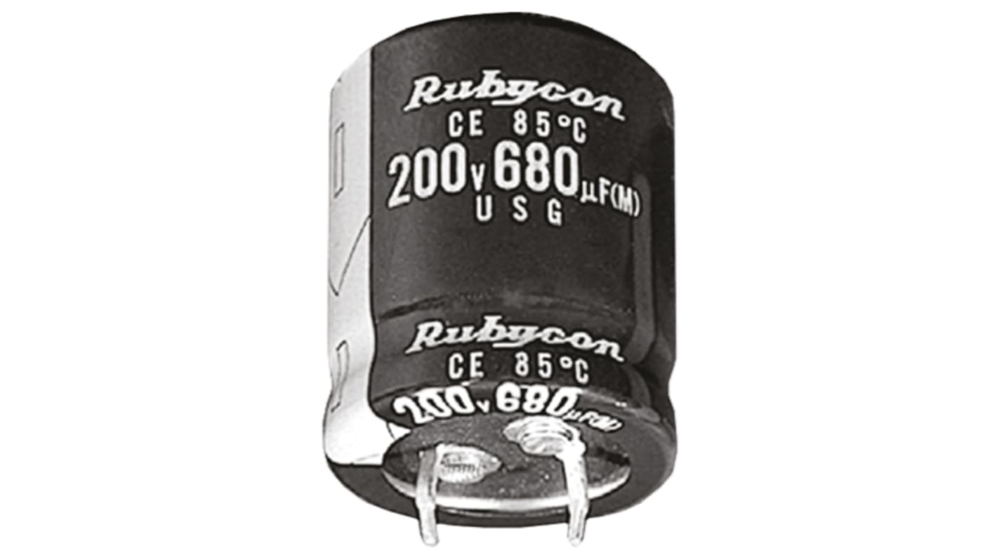 Condensador electrolítico Rubycon serie USG, 2200μF, ±20%, 200V dc, de encaje a presión, 35 (Dia.) x 40mm, paso 10mm