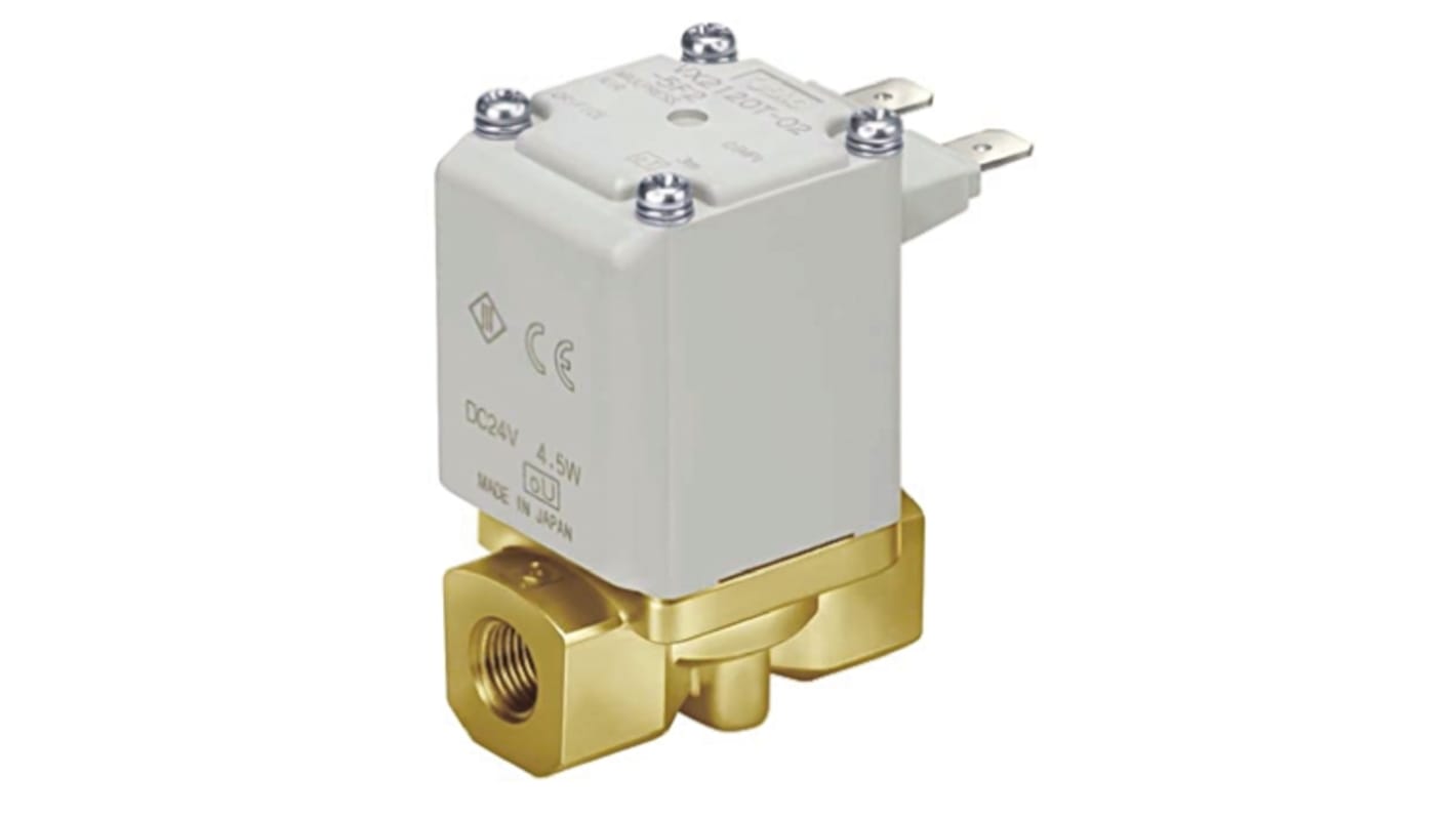 Válvula de solenoide SMC VX22 de 2 puertos, Hembra G de 1/4 pulg., Directo, NC de 24 Vdc