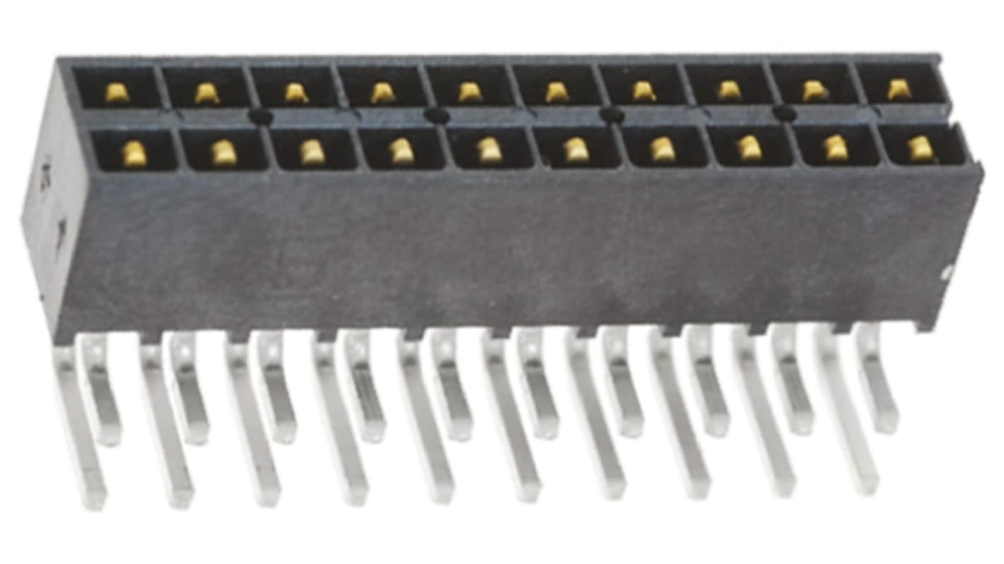 Samtec IPT1 Series Right Angle Through Hole PCB Header, 20 Contact(s), 2.54mm Pitch, 2 Row(s), Shrouded