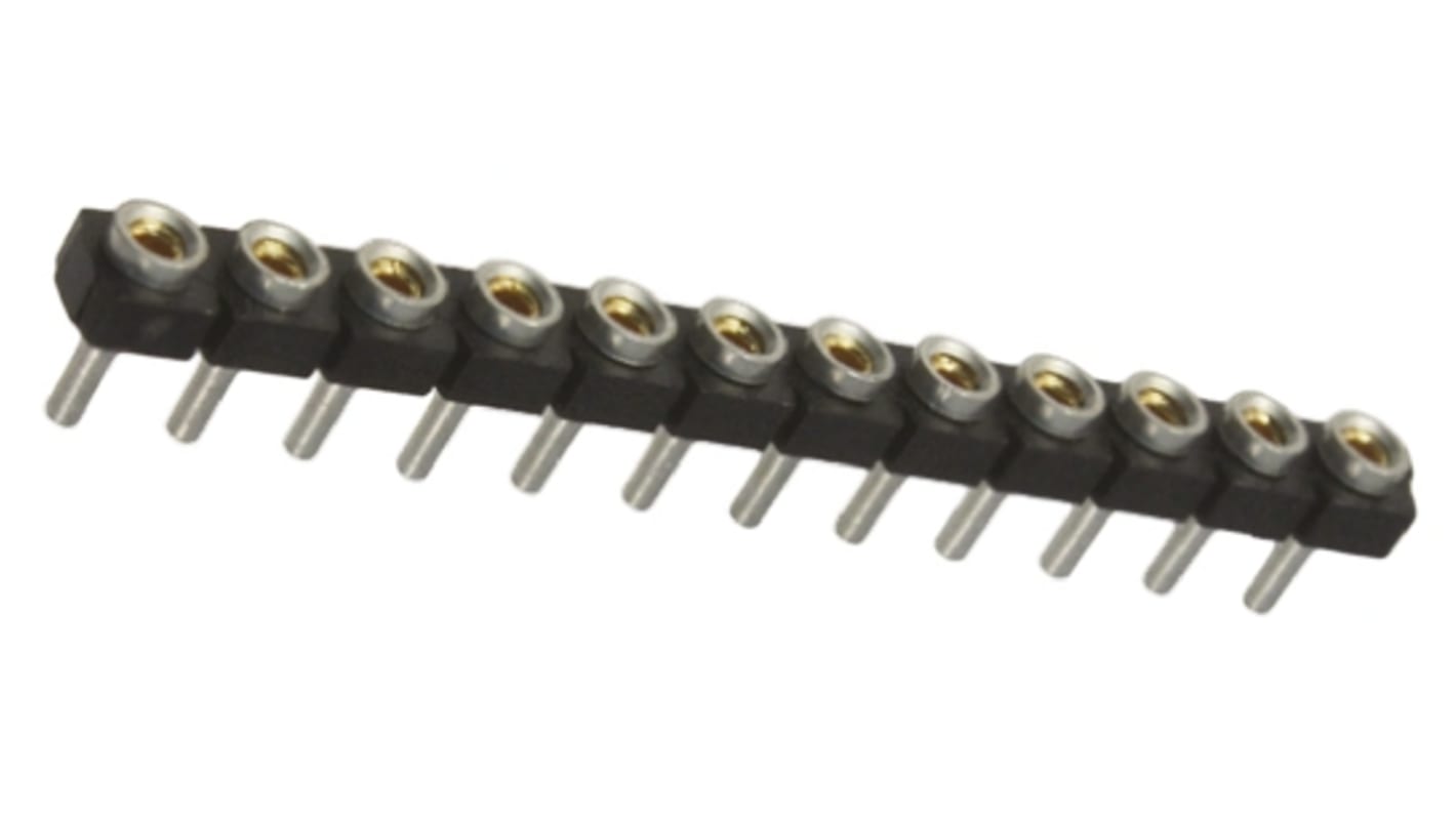 Samtec SL Series Straight Through Hole Mount PCB Socket, 12-Contact, 1-Row, 2.54mm Pitch, Solder Termination