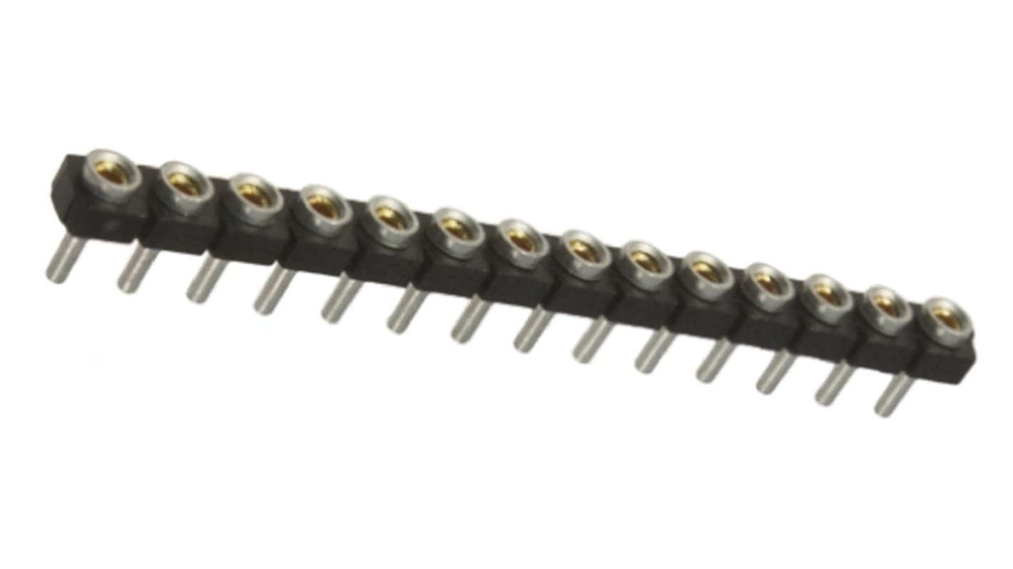 Samtec SL Series Straight Through Hole Mount PCB Socket, 14-Contact, 1-Row, 2.54mm Pitch, Solder Termination