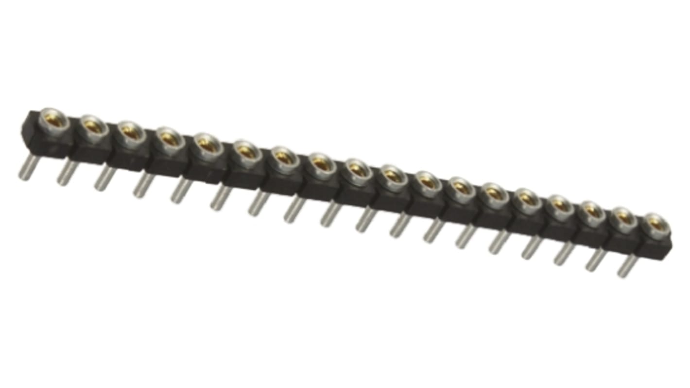 Samtec SL Series Straight Through Hole Mount PCB Socket, 18-Contact, 1-Row, 2.54mm Pitch, Solder Termination