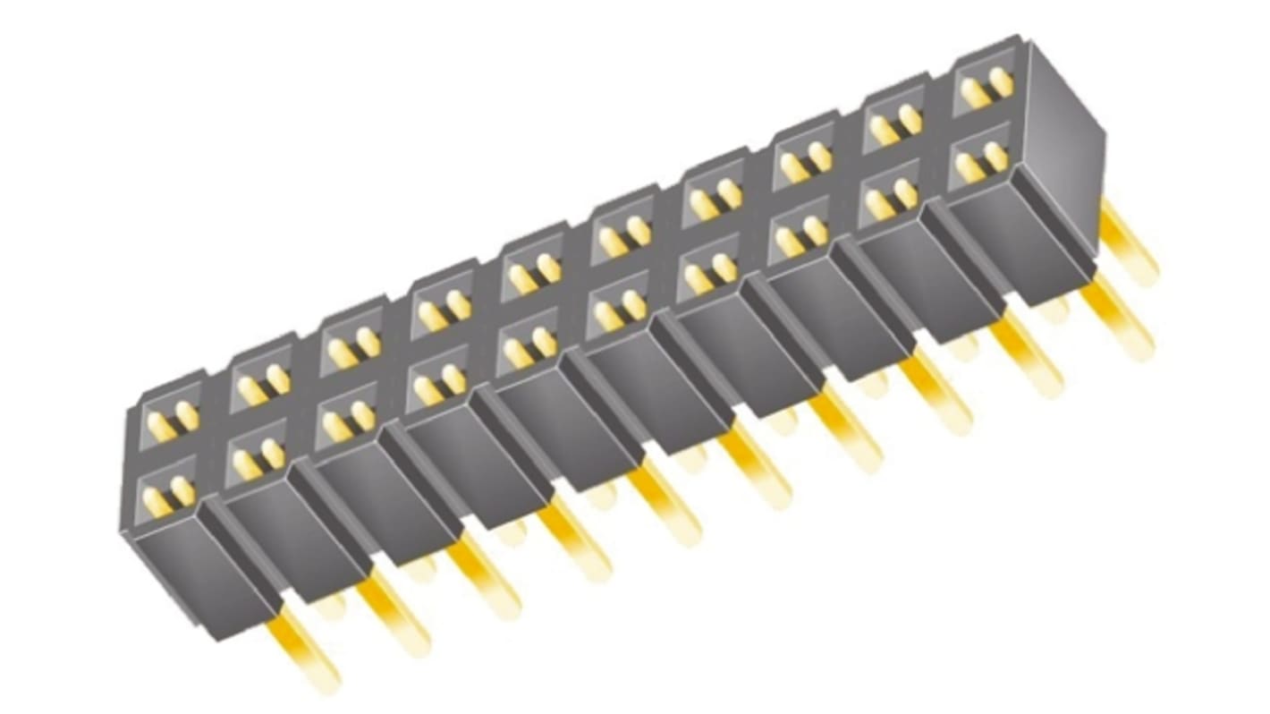 Samtec SLW Series Straight Through Hole Mount PCB Socket, 20-Contact, 2-Row, 2.54mm Pitch, Solder Termination