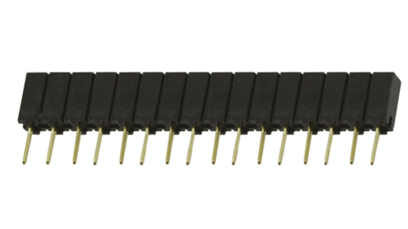 Samtec SSA Series Straight Through Hole Mount PCB Socket, 16-Contact, 1-Row, 2.54mm Pitch, Solder Termination