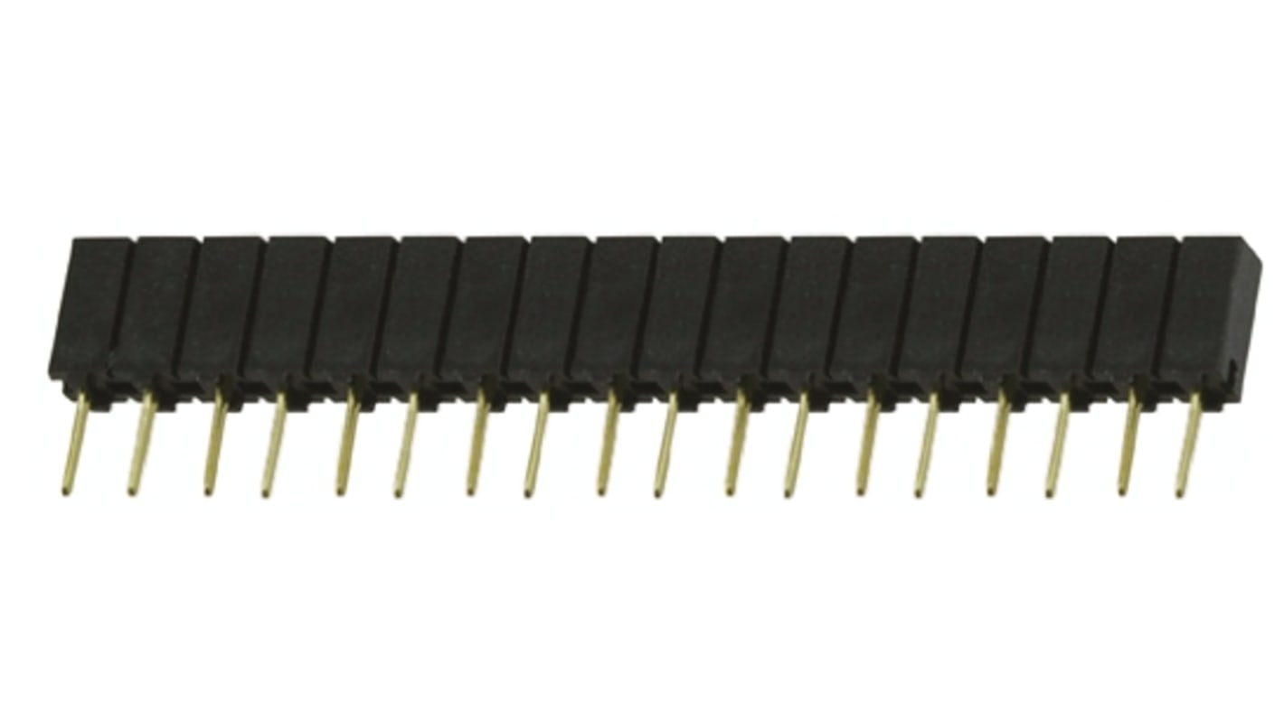 Samtec SSA Series Straight Through Hole Mount PCB Socket, 18-Contact, 1-Row, 2.54mm Pitch, Solder Termination